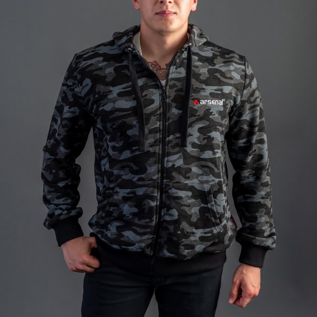 Black Camo Cotton-Poly Relaxed Fit  Zip-Up Hoodie