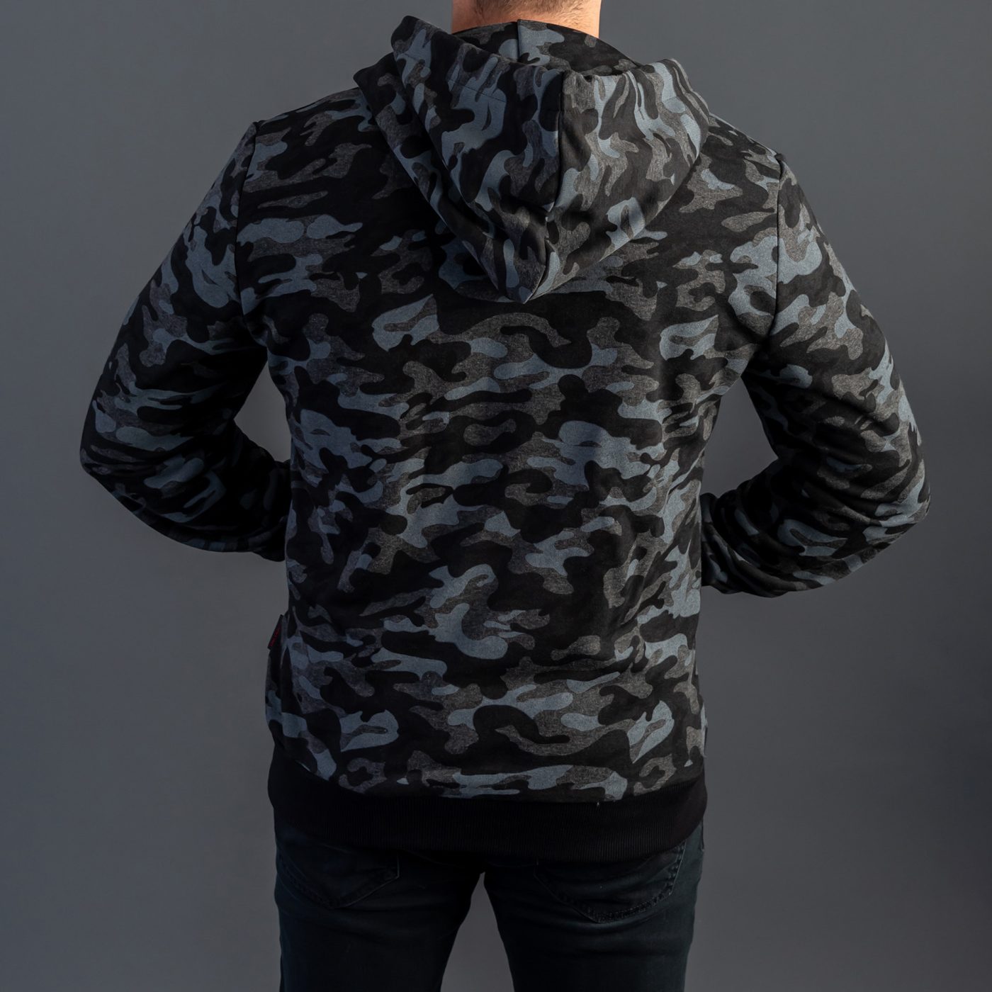 Black Camo Cotton-Poly Relaxed Fit  Zip-Up Hoodie