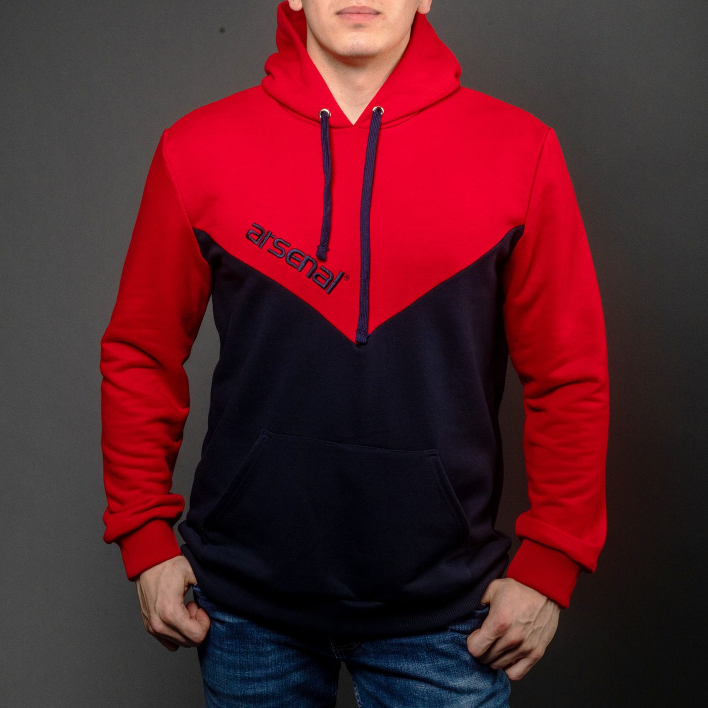 Blue / Red Sport Cotton-Poly Relaxed Fit Pullover Hoodie