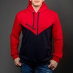 Blue / Red Sport Cotton-Poly Relaxed Fit Pullover Hoodie