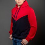 Blue / Red Sport Cotton-Poly Relaxed Fit Pullover Hoodie