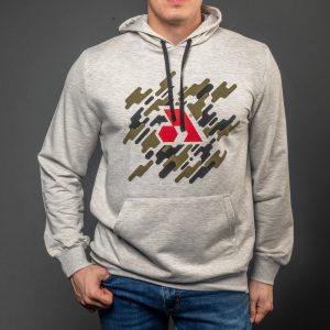 Beige Cotton-Poly Relaxed Fit Graphic Pullover Hoodie