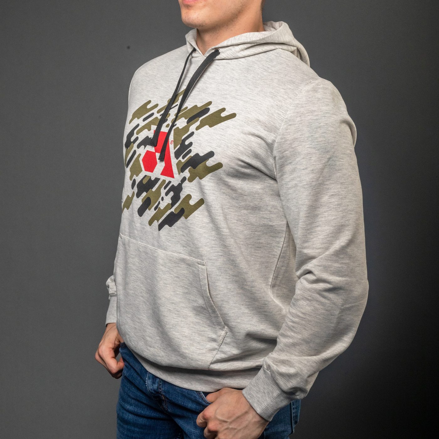 Beige Cotton-Poly Relaxed Fit Graphic Pullover Hoodie