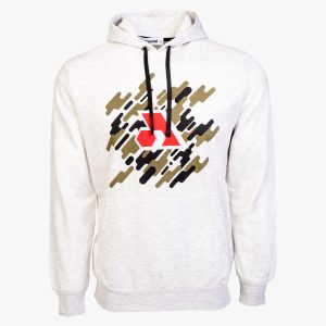 Beige Cotton-Poly Relaxed Fit Graphic Pullover Hoodie