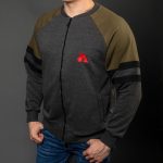 Gray / Khaki Cotton-Poly Standard Fit Classic Crew Zip-Up Jacket