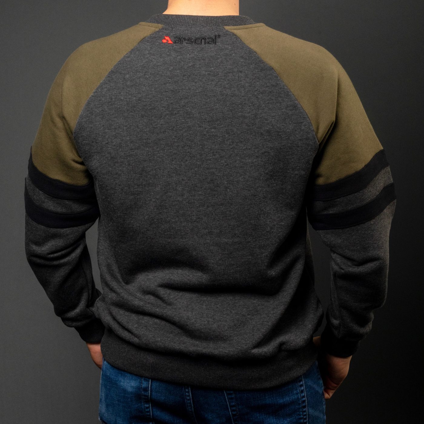 Gray / Khaki Cotton-Poly Standard Fit Classic Crew Zip-Up Jacket