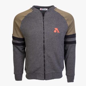 Gray / Khaki Cotton-Poly Standard Fit Classic Crew Zip-Up Jacket