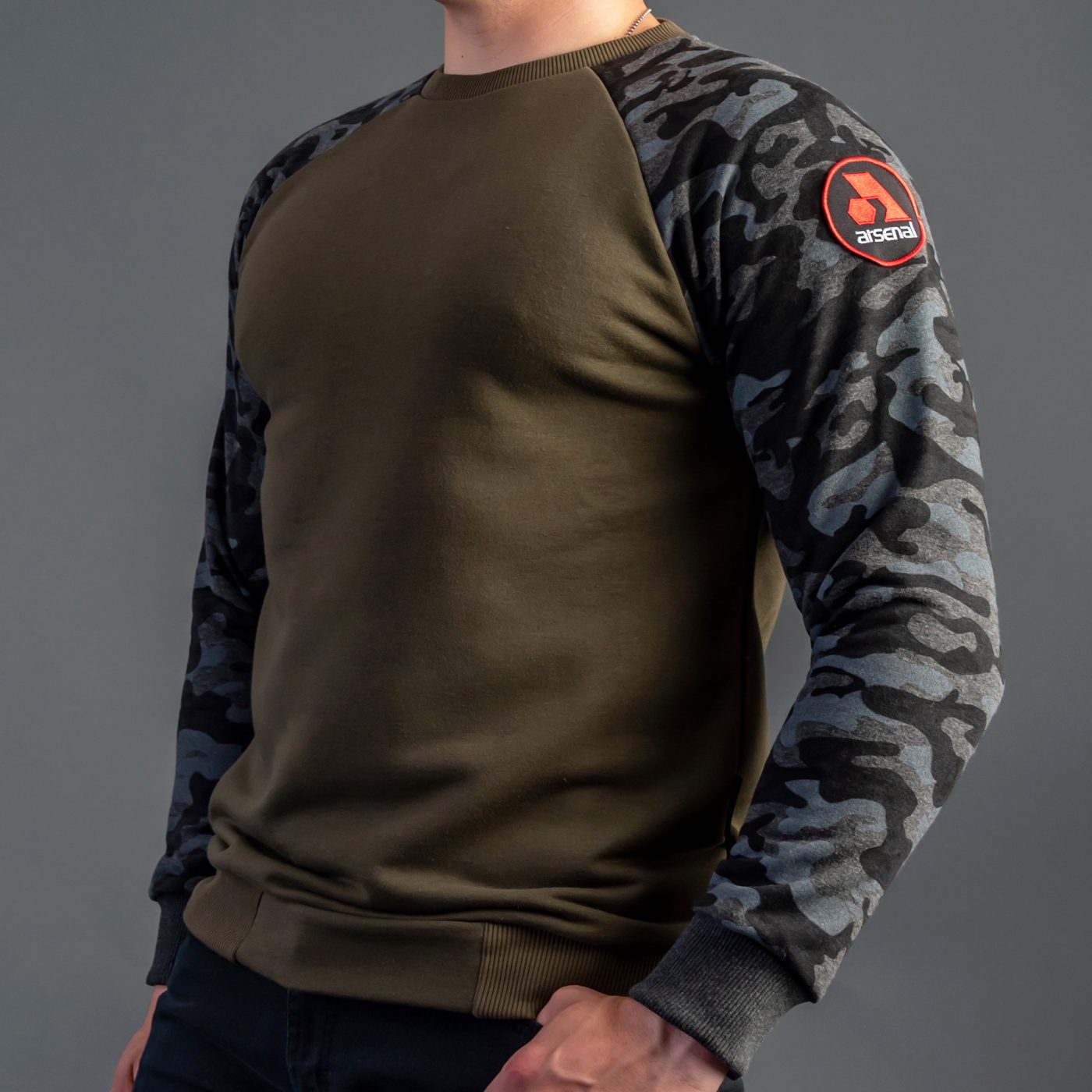 Khaki / Black Camo Cotton-Poly Standard Fit Pullover Sweater