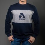 Blue / Grey Cotton-Poly Standard Fit Logo Pullover Sweater