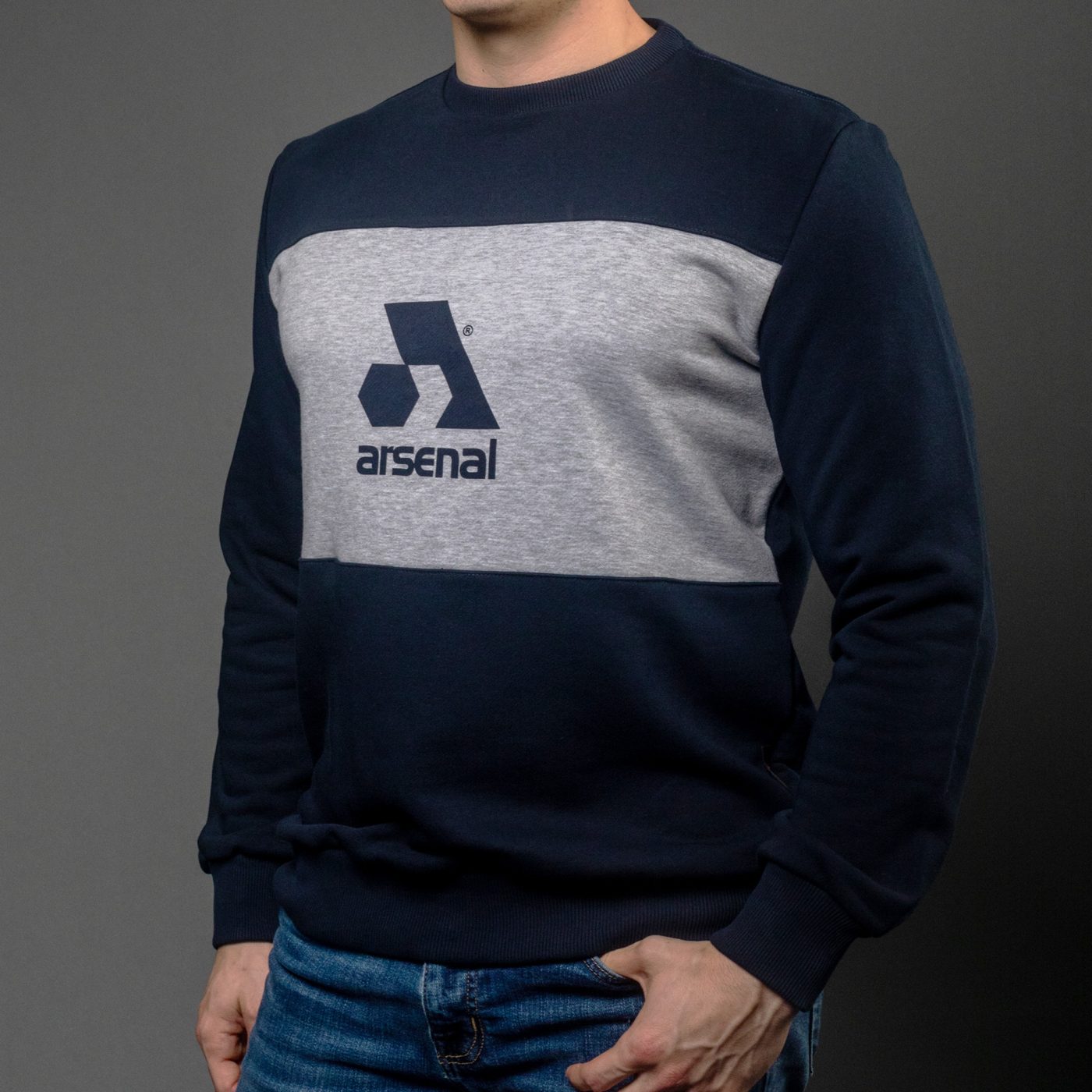 Blue / Grey Cotton-Poly Standard Fit Logo Pullover Sweater