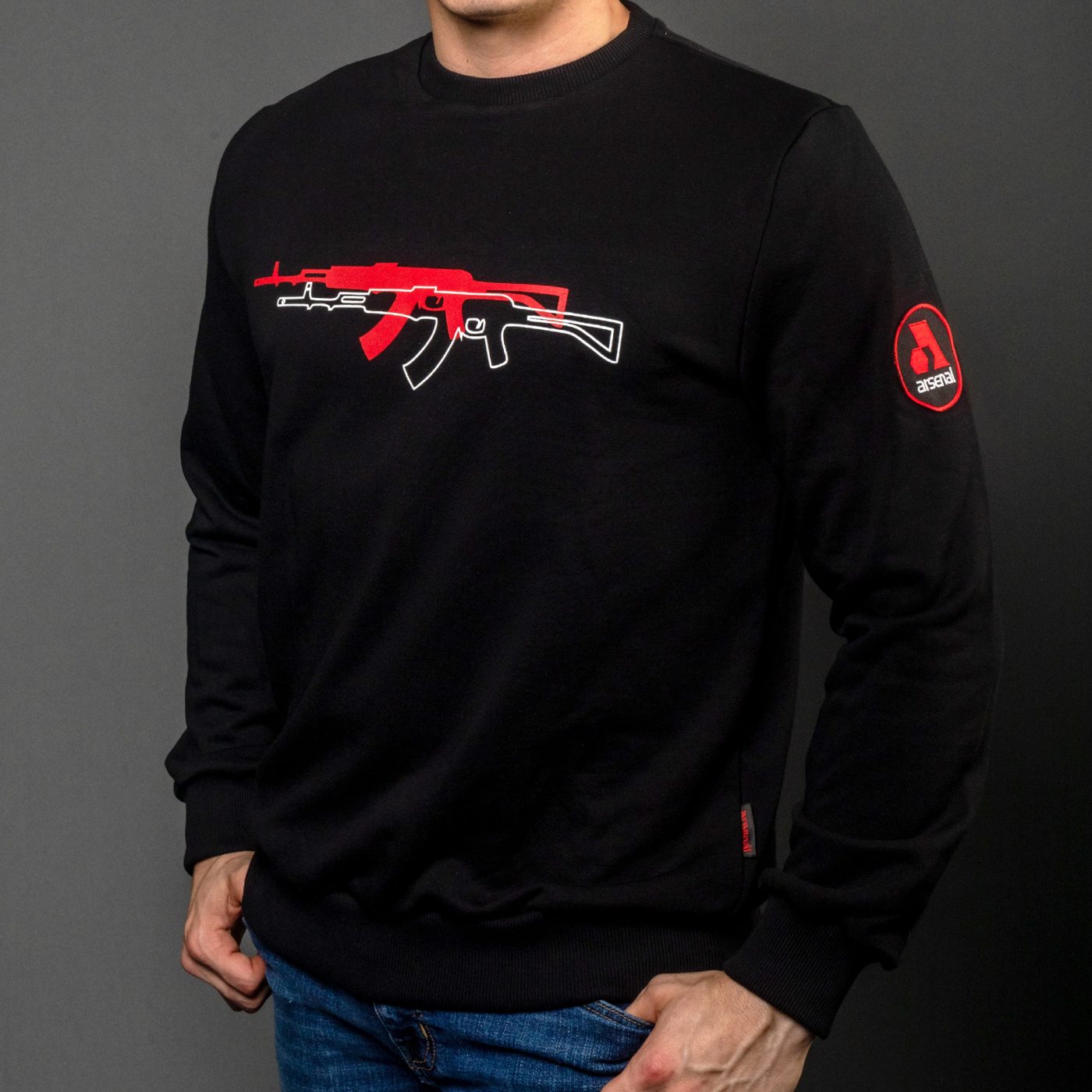 Black Cotton-Poly Standard Fit Graphic Pullover Sweater