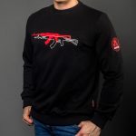 Black Cotton-Poly Standard Fit Graphic Pullover Sweater