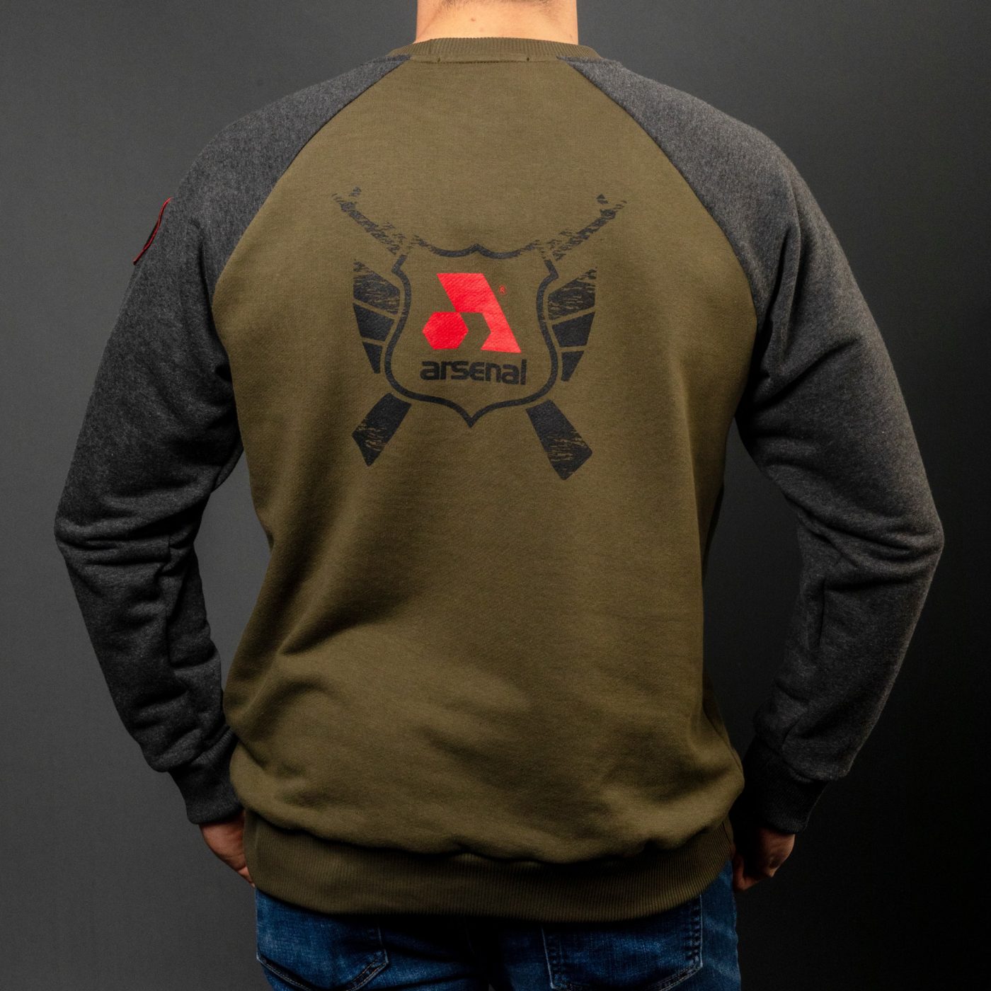 Grey / Khaki Cotton-Poly Standard Fit Icon Pullover Sweater