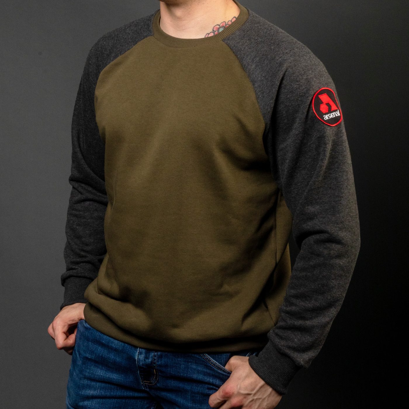 Grey / Khaki Cotton-Poly Standard Fit Icon Pullover Sweater