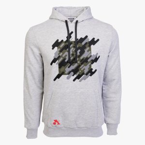 Gray Cotton-Poly Relaxed Fit Graphic Pullover Hoodie