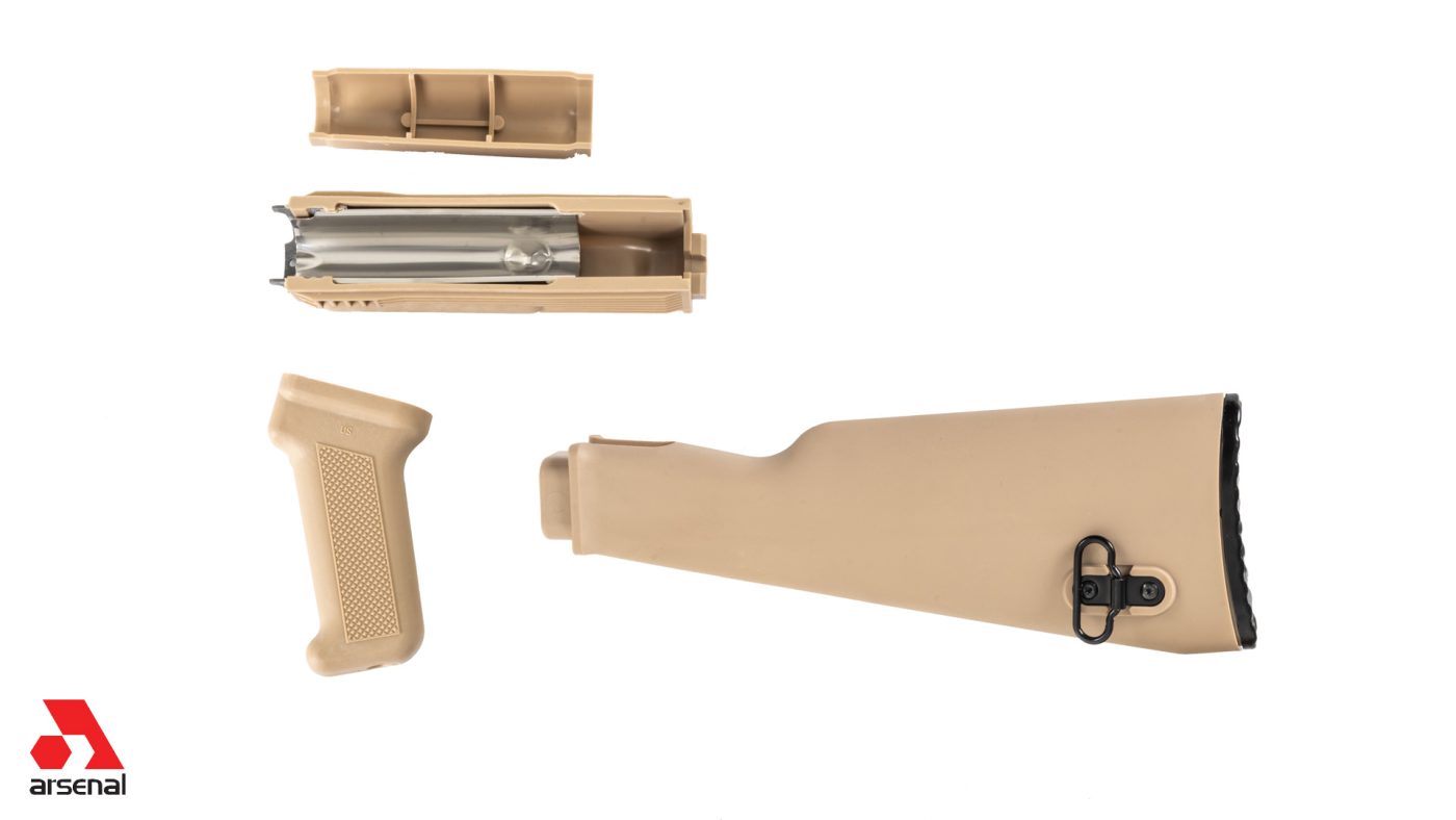 Desert Sand Polymer Stock Set with Stainless Steel Heat Shield for Milled Receivers