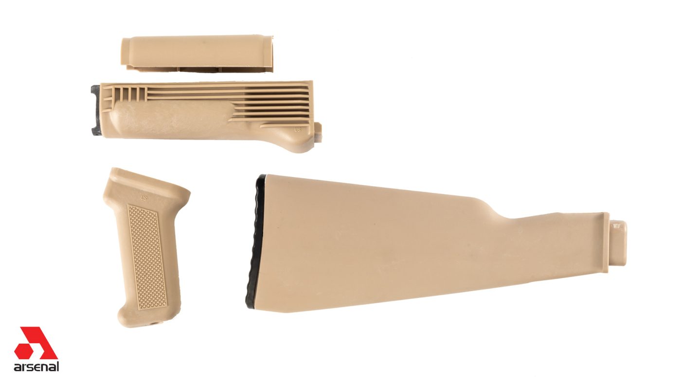 Desert Sand Polymer Stock Set with Stainless Steel Heat Shield for Milled Receivers