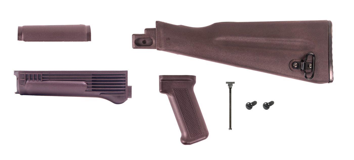 4 Piece Plum AK47 / AK74 NATO Length Stock Set for Stamped Fixed Receivers with Hardware