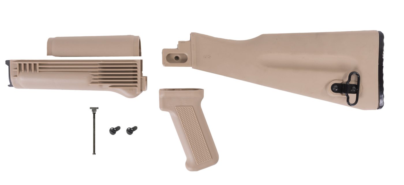 Arsenal 4-Piece Desert Sand Mil Spec Warsaw Length Buttstock Set for Stamped Receivers with Hardware