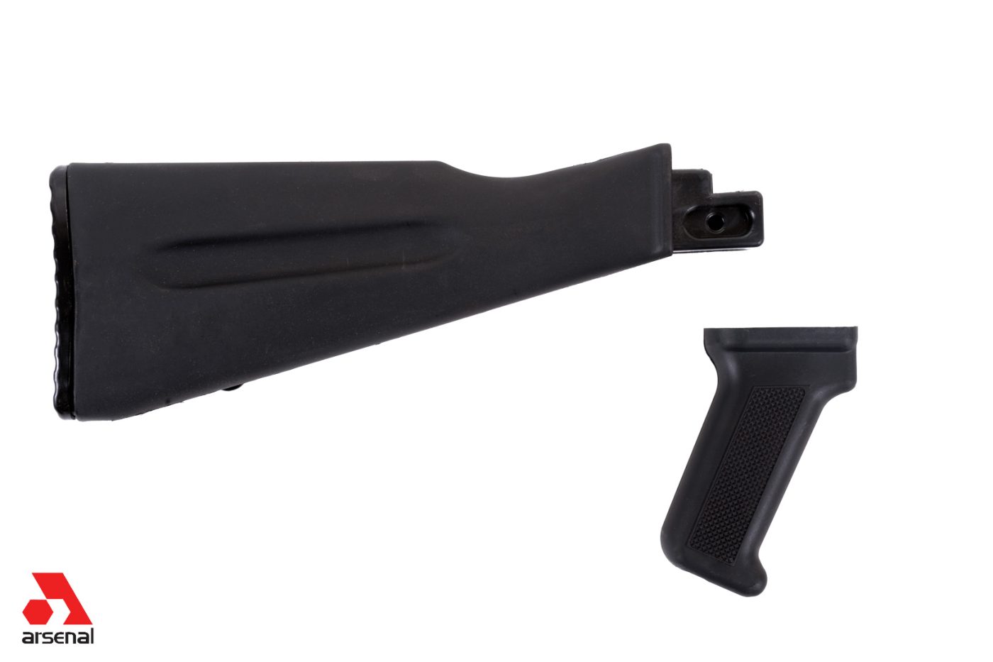 Arsenal AK47 / AK74 Black Warsaw Length Buttstock and Pistol Grip Set for Stamped Receivers