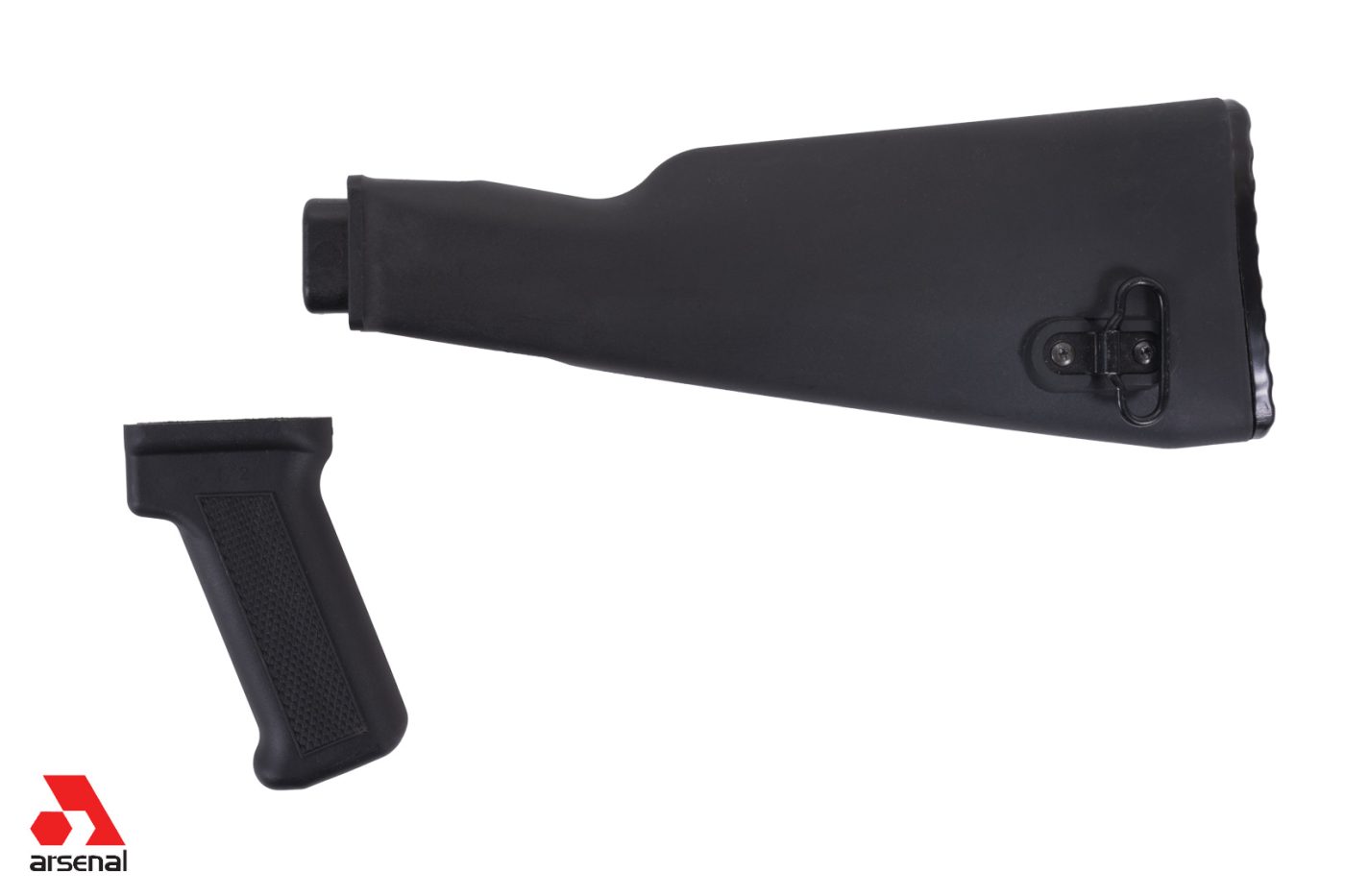 Intermediate Length Black AK47 Buttstock and Pistol Grip Set for